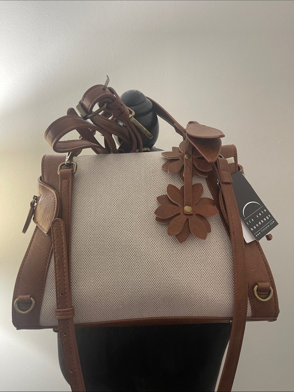 Liz Soto Faux and Canvas Satchel-Brown and Cream - Picture 10 of 13